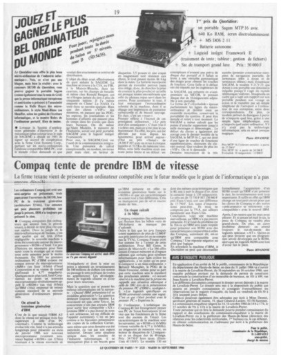 quotidien de paris, numéro informatique Sicob de 1986, PC Sagem, Grid systems Corp