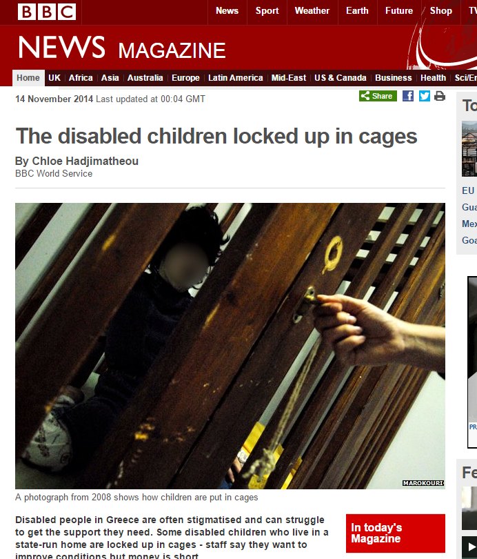 enfants handicapés en cage en Grèce